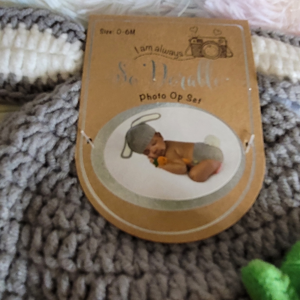 So Adorable Baby Photo Op Set Crochet Costume Bunny 0-6 Mo. - Picture 9 of 12